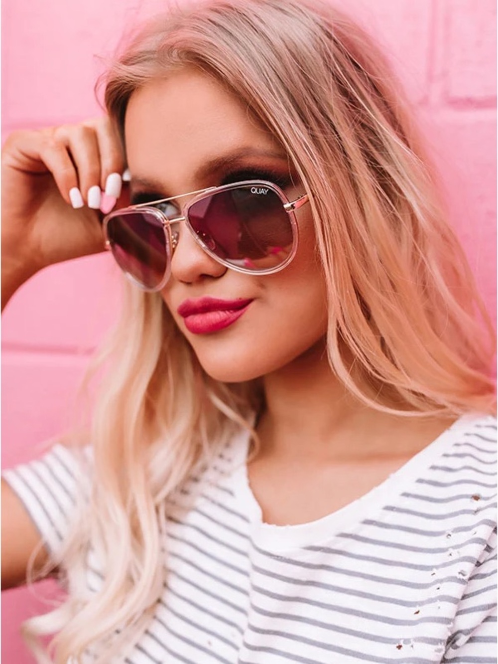 QUAY x JLO All In Mini Sunglasses Clear/Brown Fade